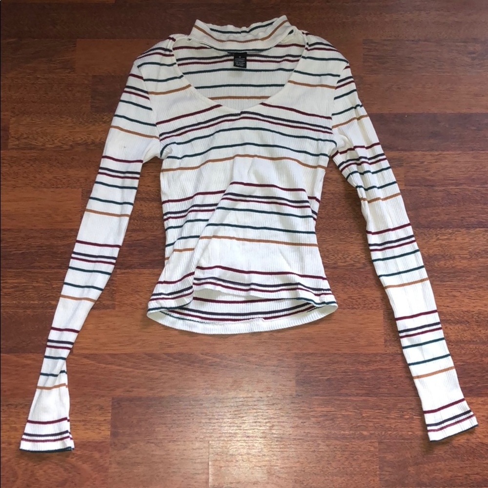 Rue 21 Striped Cut Neck Long Sleeve Shirt